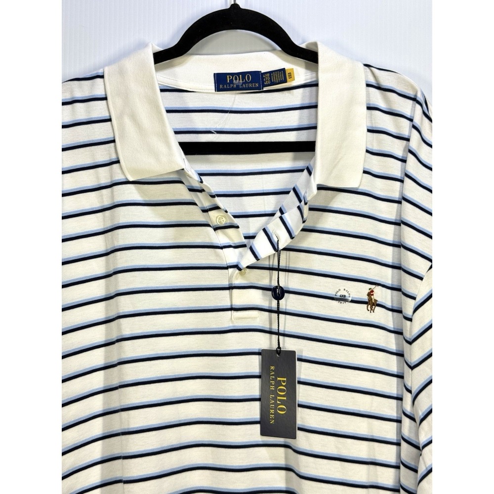 Polo Ralph Lauren Polo Shirt Mens 4XB White Blue Stripe Short Sleeve NEW $125